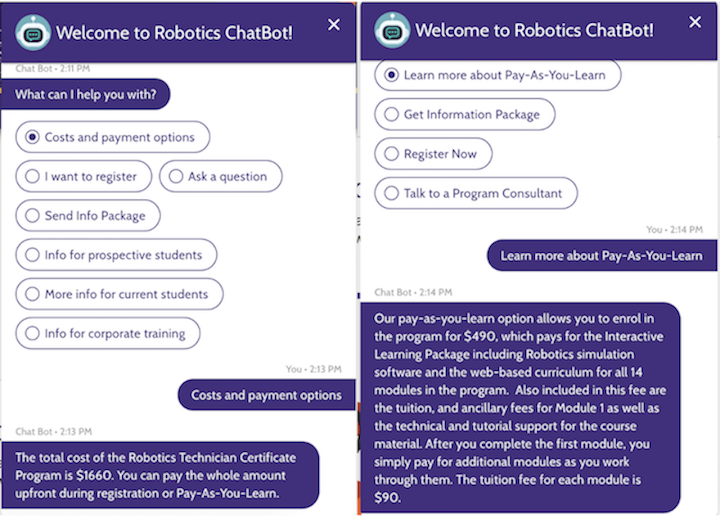 chatbot cost of payment response