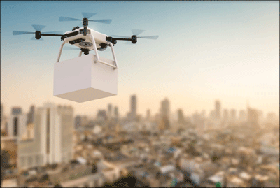 Delivery drone in city