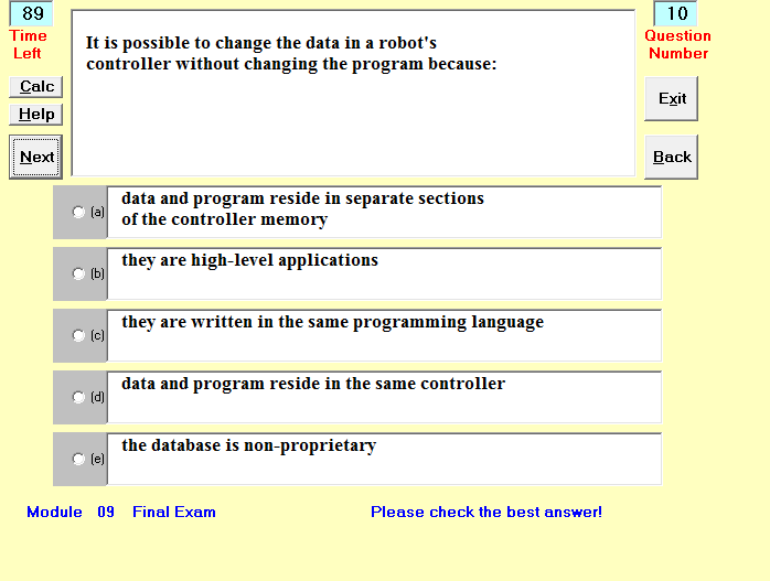 Image of online exams screen